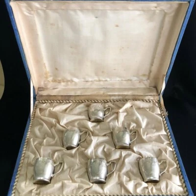 Antiguo Juego de Tazas Plata Caja Nativa Alemania Siglo 20 Plata 800 Dorado 6 Piezas Foto 1 de 4
