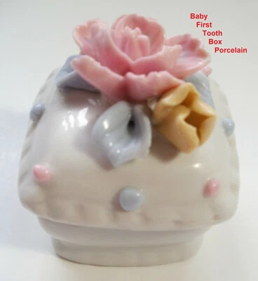 BABY FIRST TOOTH FAIRY BOX Keeper Keepsake Flower Porcelain Trinket GREAT Gift - Image 1 of 4