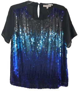 Nanette Lepore Top Short Sleeve Sequins Black Teal NW2H15P34 Women Size L - NWT - Picture 1 of 15
