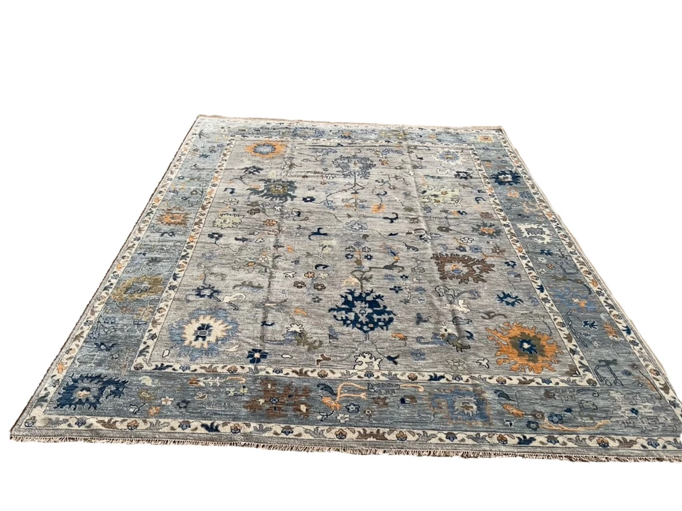 12x15 ft New Gray Blue Orange Turkish Oushak Heriz hand knotted NZ wool area rug - Image 1 of 4