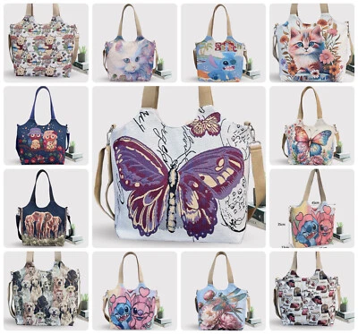 Embroidery Canvas Twin Handles Shoulder Bag Ladies Tote Cross Body Handbag TF - Image 1 of 2