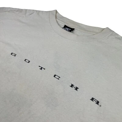 VTG 1991 Gotcha Single Stitch Double-Sided T-Shirt Ivory • USA • XL - Image 1 of 4