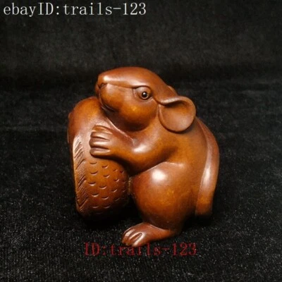 Estatuilla china de boj tallada a mano de ratón y pez colección Netsuke 5,2 CM Foto 1 de 4