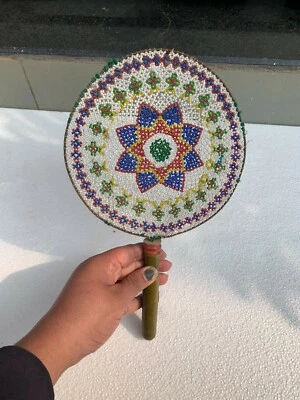 Старинный старый деревянный ручной вентилятор ручной работы племенное искусство работа цветочный дизайн - Изображение 1 из 4