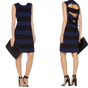 Derek Lam 10 Crosby navy blue and black stripe cutout back dress, Petite - Picture 1 of 12