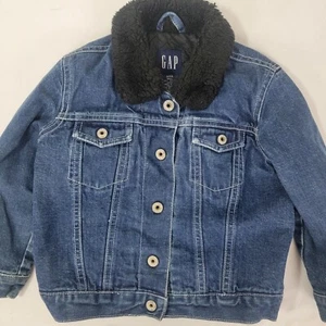 Gap Girl's Blue Denim Jean Jacket Faux Fur Collar Size XXS Lined Insulated ( 4 ) - Picture 1 of 6