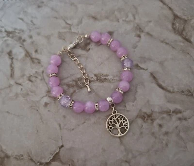 Brazalete de moda púrpura del árbol de la vida hecho a mano con cuentas para mujer *Reino Unido* Foto 1 de 3