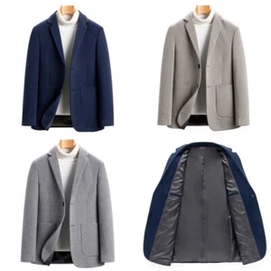 Men Herringbone Wool Blend Suit Blazer Jacket Coat Top Notch Lapel Slim Formal - Picture 1 of 13