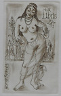 Vintage Kunst Ex-Libris Bookplate nackte Frau & Teufel Y0945