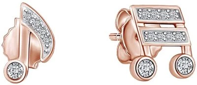 Aretes de plata de ley maciza con notas musicales brillantes de diamantes simulados Foto 1 de 3