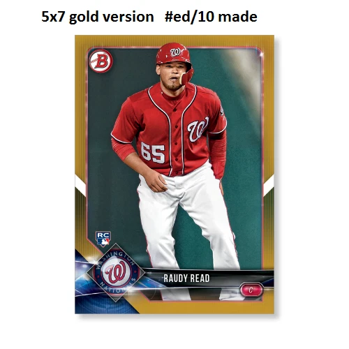 RAUDY READ Nationals RC #20 Gold Version #ed/10 made 2018 Topps Bowman 5x7  - Image 1 of 1