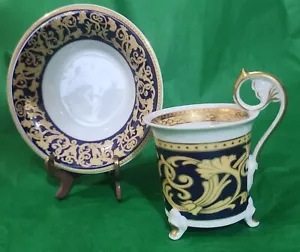 Taza y platillo Leander 1946 China de Bohème/tazón azul cobalto y dorado - Imagen 1 de 5