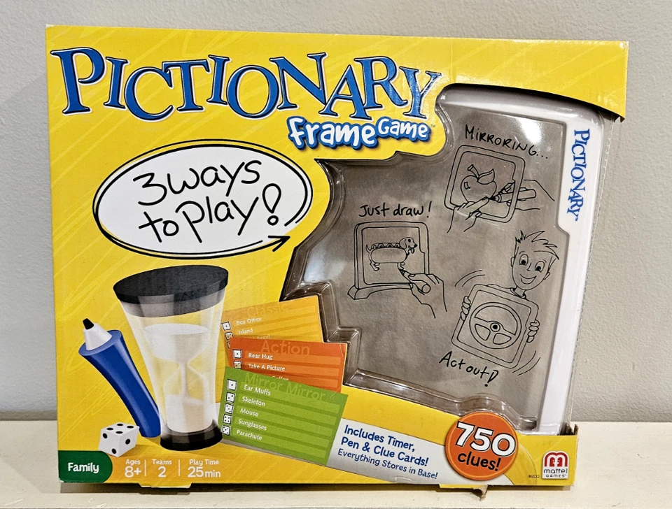 Pictionary Family Party Frame Game Mattel 3 Ways to Play 750 Clues Ages 8