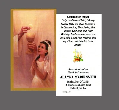 Communion Prayer for Girls 2 - Personalized Laminated Prayer Cards - Pack of 35 - Image 1 of 3