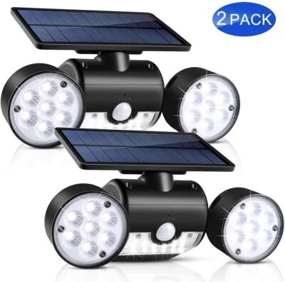 2Solar Lights Motion Sensor Solar Wall Lights Dual Head Spotlight Waterproof360° - Image 1 of 4