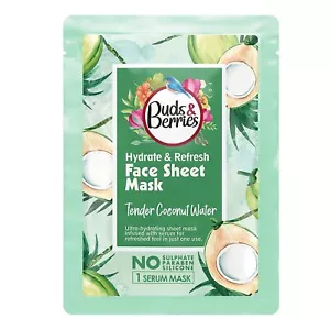 Buds & Berries Hydrate & Refresh Sheet Mask, Tender Coconut Water 25gm Pack of 3 - Picture 1 of 4