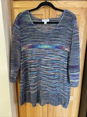 John Paul Richard Knit Sweater Women's 2XL XXL 3/4 Sleeve Multicolor Crew Neck - Image 1 of 4