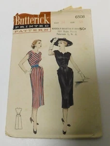 Vintage 1950's Butterick Cut Pattern 6508 V-Back Slim Skirt Dress Size: 16 B:34 - Bild 1 von 3