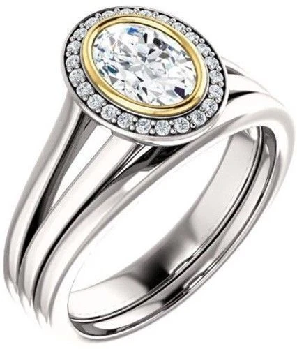 1.12 carat total Oval & round Diamond Halo Engagement Wedding 14k Two tone Gold - Image 1 of 1