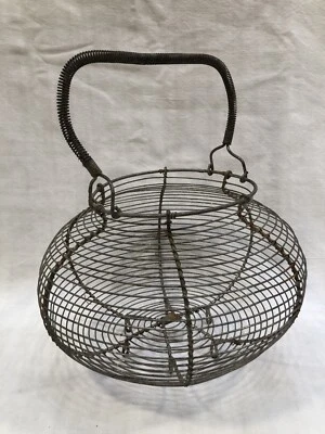 Retro Ancien PANIER A ŒUFS ou SALADE en FIL DE FER 25cm Vintage Déco Eggs - Photo 1/4