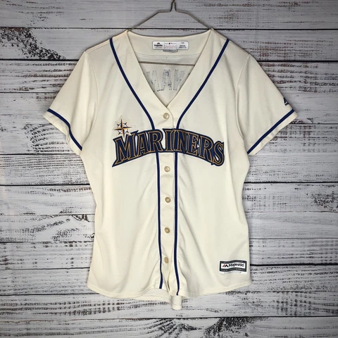Majestic Cool Base Felix Hernandez Seattle Mariners Cream Sewn Jersey Women’s L Cover