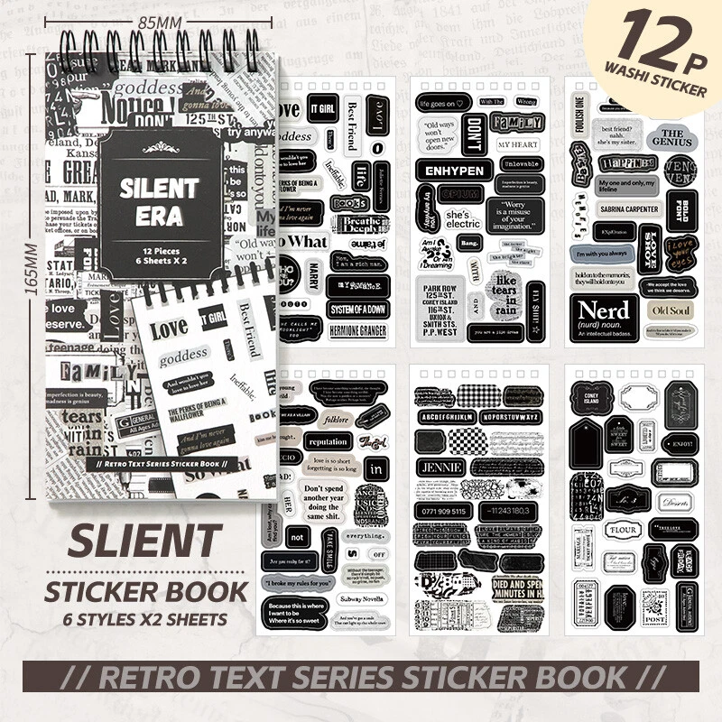 Vintage Washi Paper Stickers Words Numbers Sticker 12 Sheets Journal Scrapbook - Image 1 of 4