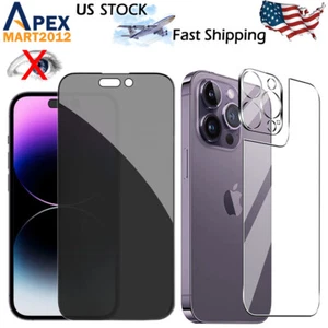 For iPhone 14 Plus Pro Max Privacy Tempered Glass Screen & Camera Lens Protector - Picture 1 of 15