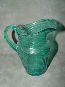 Vintage Blue Hand Blown Twisted Art Glass Creamer Pitcher 5" Tall - Picture 1 of 3