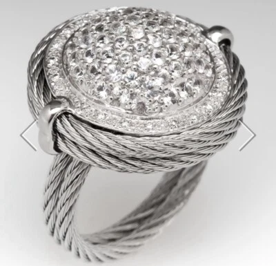 CHARRIOL Classique 750 / 18k WhiteGold & Steel Diamond Cable Swiss Ring - Size 7 - Image 1 of 4