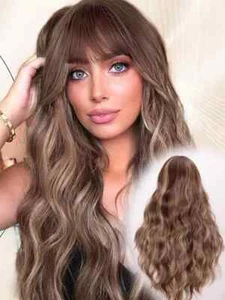 100% Real hair! New Fashion Glamour Women's Brown Blonde Human Hair Wigs 26In - Picture 1 of 8
