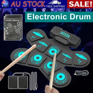 AU Electronic Drum Kids 9Pads Practice Drum Pads Roll-up Electric Kit Gift - Picture 1 of 14
