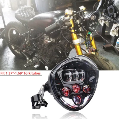 7 英寸 LED 车头灯 Hi/Lo DRL +1.69 英寸支架适用于雅马哈 Virago XV 250 1100 125 750 — 第 1/4 张图片