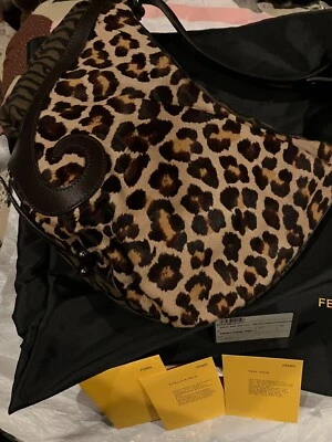 Bolso hobo FENDI Tobacco Borsa Biga Media en pelo de becerro con estampado de leopardo Foto 1 de 4