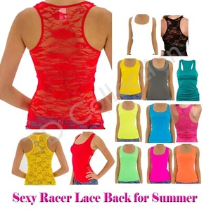 NEW SEXY Lace Racerback Ribbed Solid Tank Top Cami Sleeveless Shirts - Picture 1 of 11