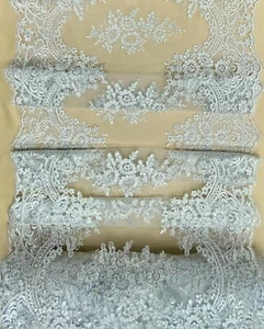 Sequin lace fabric with embroideries on mesh - Picture 1 of 13