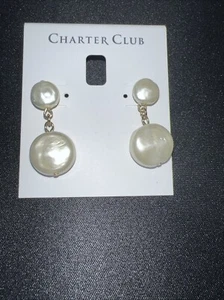 Charter Club Gold-Tone Mother-of-Pearl Coin Drop Earrings, - Picture 1 of 4