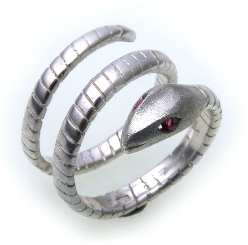 Anello A Serpente In Argento 925 Con Rubino In Argento Sterling Unisex - Immagine 1 di 2