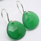 925 Silver Beautiful Green ONYX Lovely Heart DANGLING Custom Fit Earrings 1"