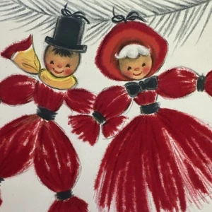 Tarjeta de Navidad De Colección Mcm Personas Hilo Muñeca Pareja Flocado Rojo Niña Niño Sello A - Imagen 1 de 7
