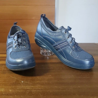 Get Fit 8W 码蚱蜢蓝色银色步行运动鞋抽绳平台 — 第 1/4 张图片