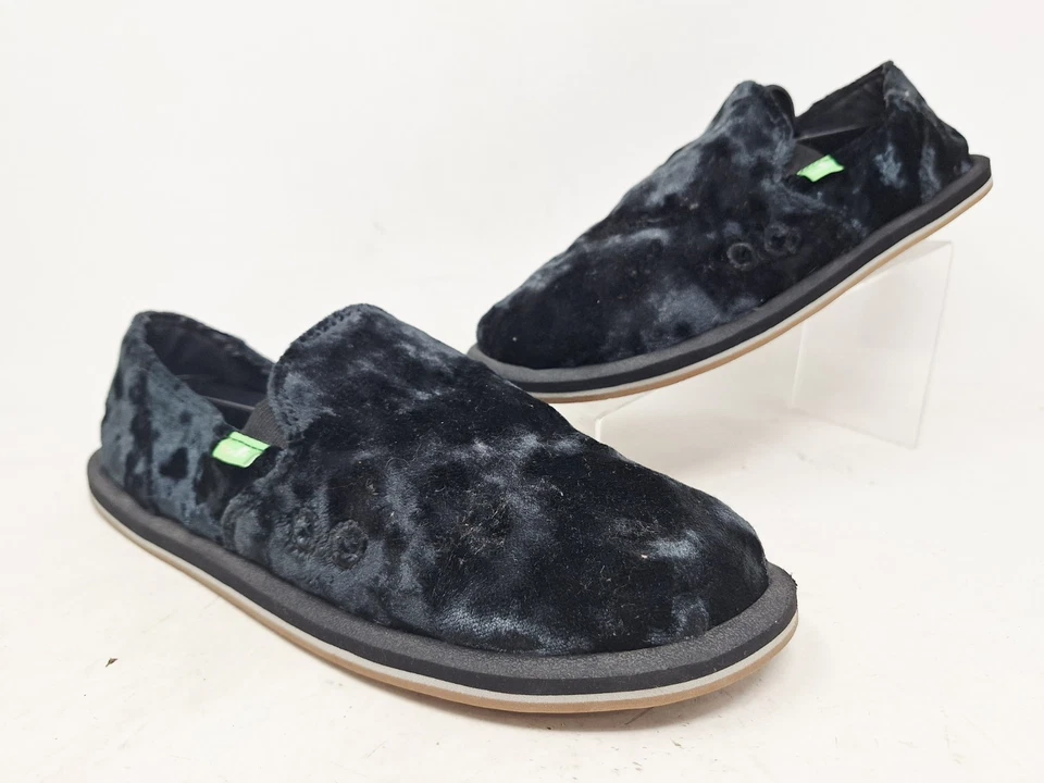 Sanuk Mujer Donna Cruz Negro Terciopelo Aplastado Sin Cordones Talla 8 Foto 1 de 4