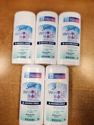 5 Pack: Secret Whole Body Sensitive Solid Deodorant, Light + Fresh  (2131)  4E - Image 1 of 4