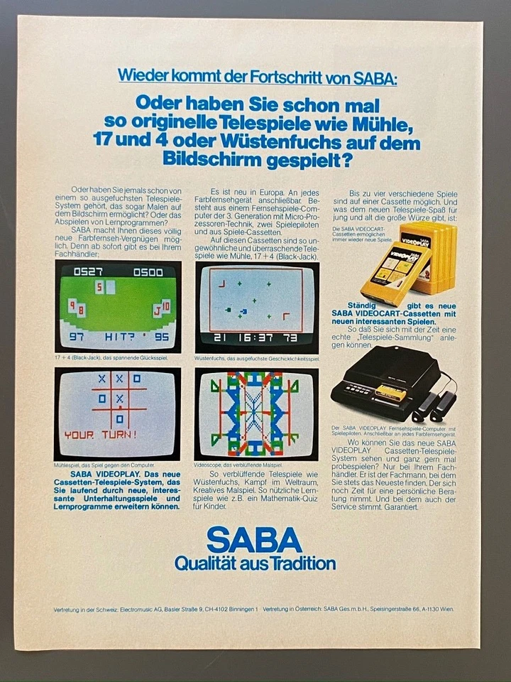 SABA  Videoplay Telespiele 70s retro 1977 Vintage Ad Werbung Reklame - Bild 1 von 1