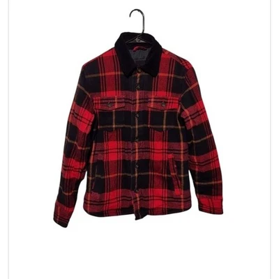 Y2K American Eagle Jacket S Plaid Flannel Red Chore Barn Coat Corduroy Collar - Image 1 of 4