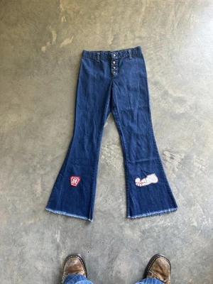 Calça flare vintage anos 70 botão de pressão hippie feminina fundo de sino 26 X 28 - Imagem 1 de 4