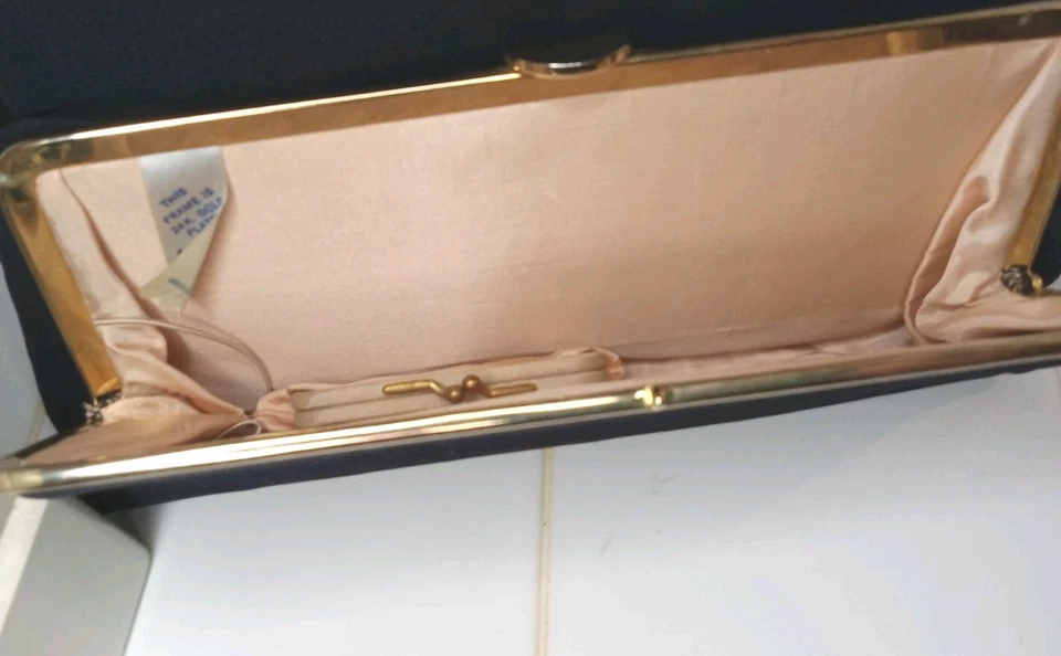 Cartera sin asas vintage de los años 50 para mujer 24 KT placa negra glamorosa elegante HL Harry Lavigne Foto 1 de 4