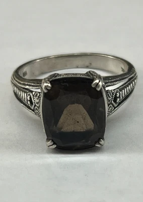 Anillo Vintage Plata Esterlina GNA Cuarzo Ahumado Talla 9.5 Tailandia Cóctel Filigrana Foto 1 de 4