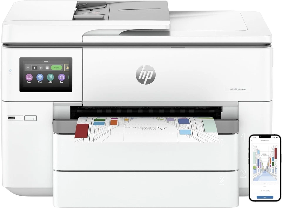 HP Officejet Pro 9730E Wide Format All-In-One Printer Color 22 Ppm Black 1...