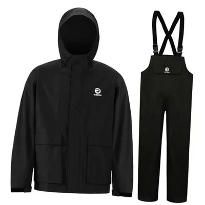  Traje de Lluvia de Pesca para Hombres Impermeable Vela Lluvia Chaqueta Babero Pantalones Pequeño Negro Foto 1 de 4
