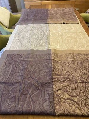 Williams Sonoma Cotton/Linen Tablecloth 70”x108” Purple/Beige/Tan - Image 1 of 4